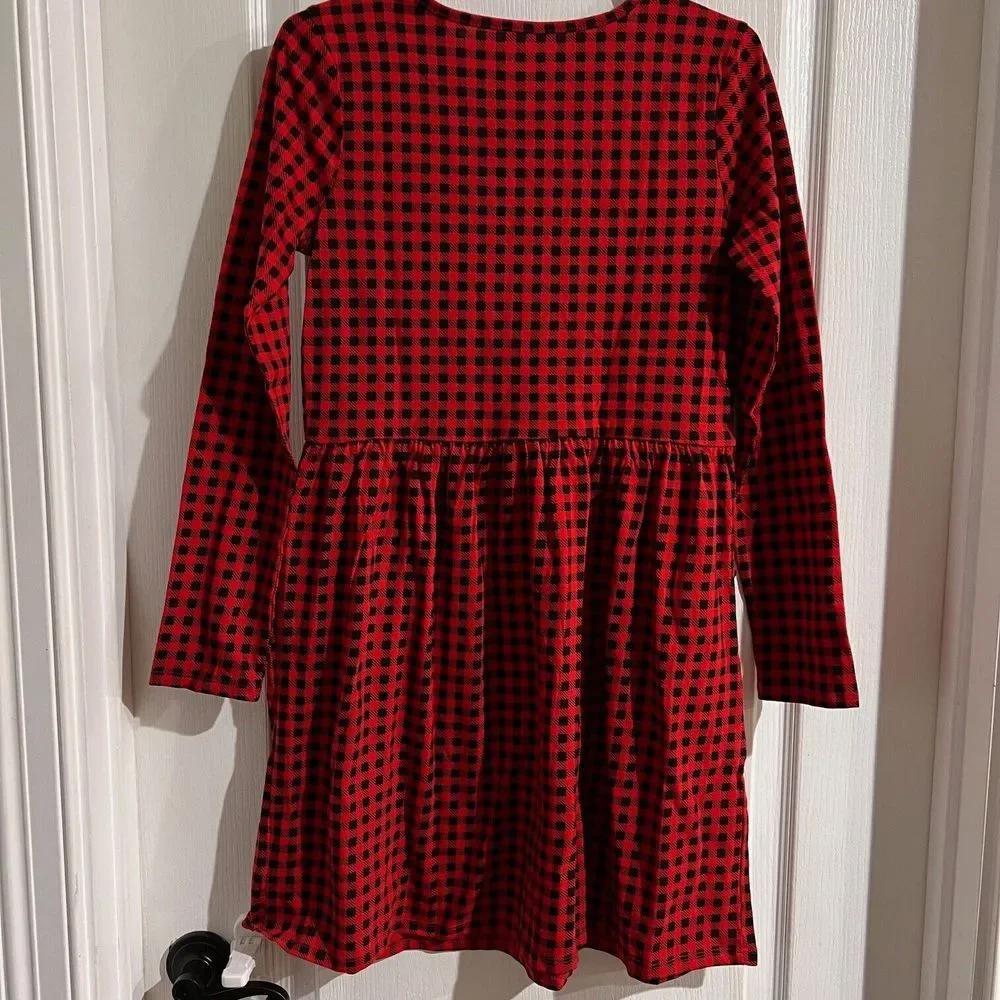 Cat‎ & Jack Youth Girls' Red Black Plaid Printed Long Sleeve Dress Size XXL NWT